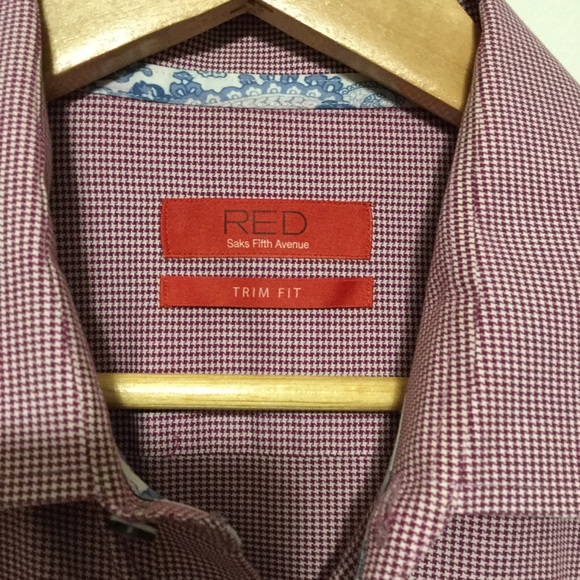 SAKS FIFTH AVENUE sz 18 Shirt Button Up Trim Fit  Red Long Sleeve - Picture 6 of 8